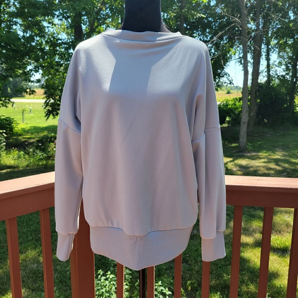 Women's Gray Long Sleeve Crew Neck Dropped Shoulder Pullover Sweatshirt Size L